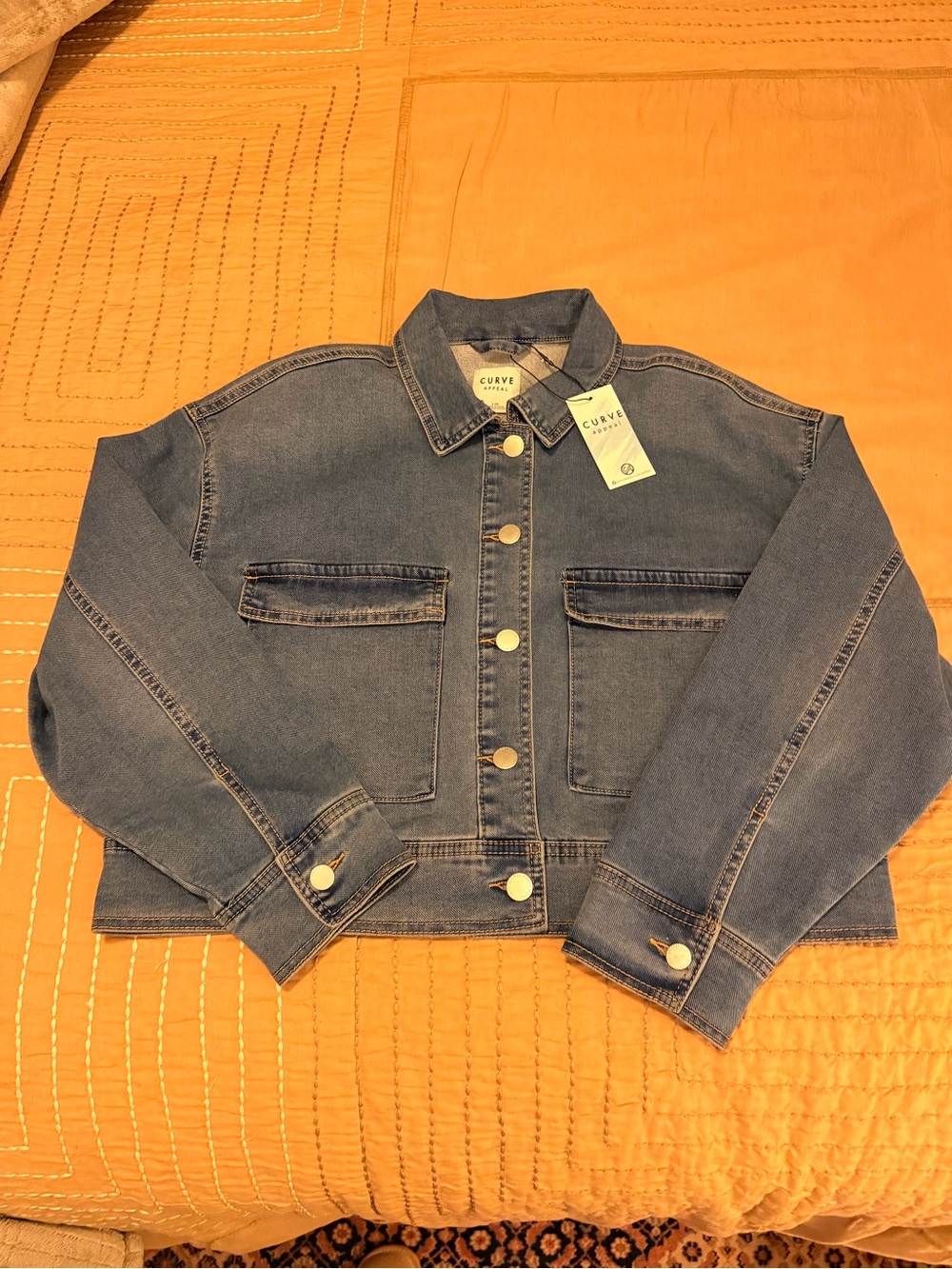 C/MEO Collective Boxy Cropped Denim Jacket in Mid Blue - Picture 15 of 16